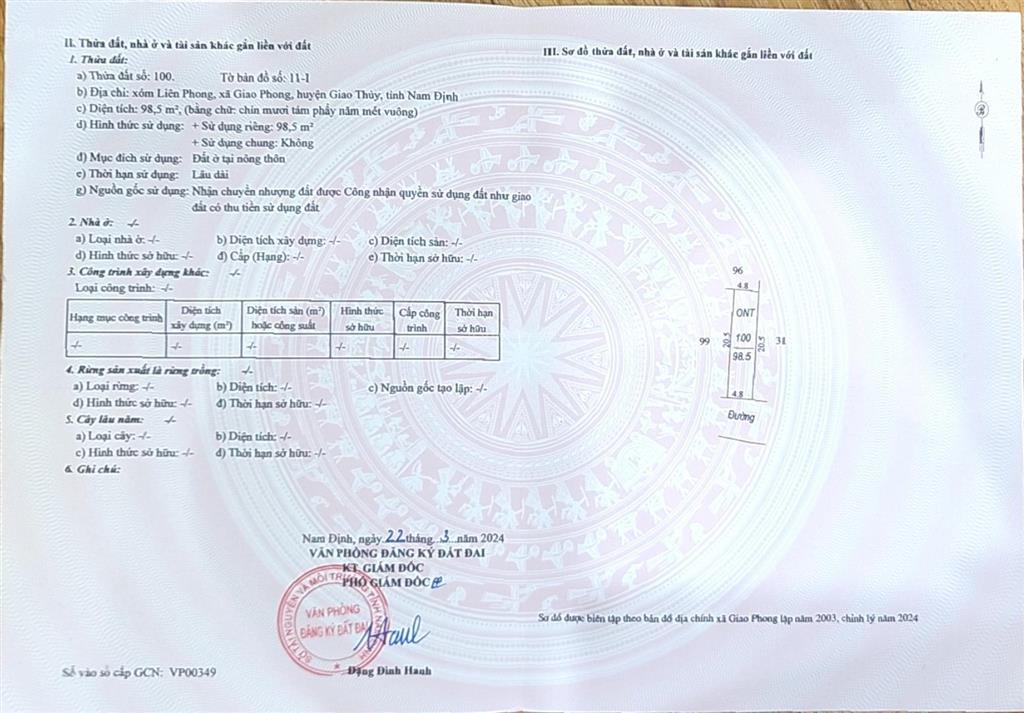 Chính chủ bán 98.5m2 đất mặt biển giao phong, giao thủy, nam định