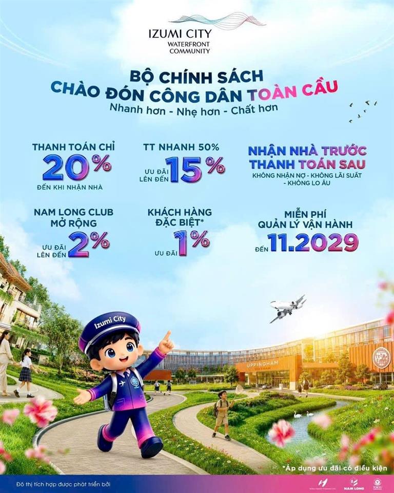 Biệt thự view sông izumi nam long  chỉ 13,9 tỷ  ck 22,5%  nh hỗ trợ 80%  tt giãn đến 36 tháng