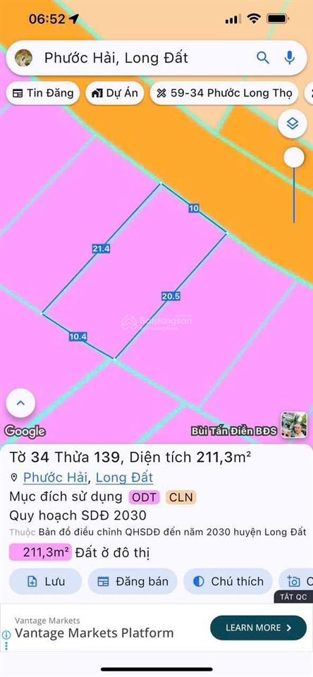 Bán đất biển phước hải 5km khu dân cư  đường nhựa tim vàng