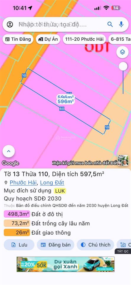Đất đẹp thị trấn phước hải cách biển 5 phút, có sẵn thổ cư, giá chỉ 2.6 tỷ  597m2 sát tỉnh lộ 44b