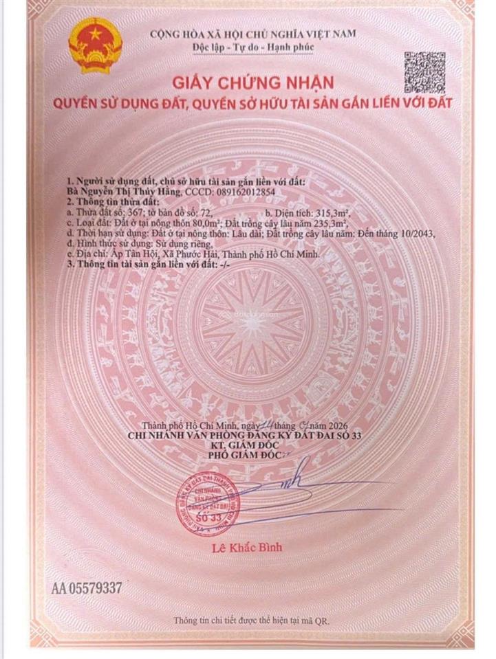 Bán đất 315m2, 3,2 tỷ tại võ văn kiệt, thị trấn phước hải, huyện long đất