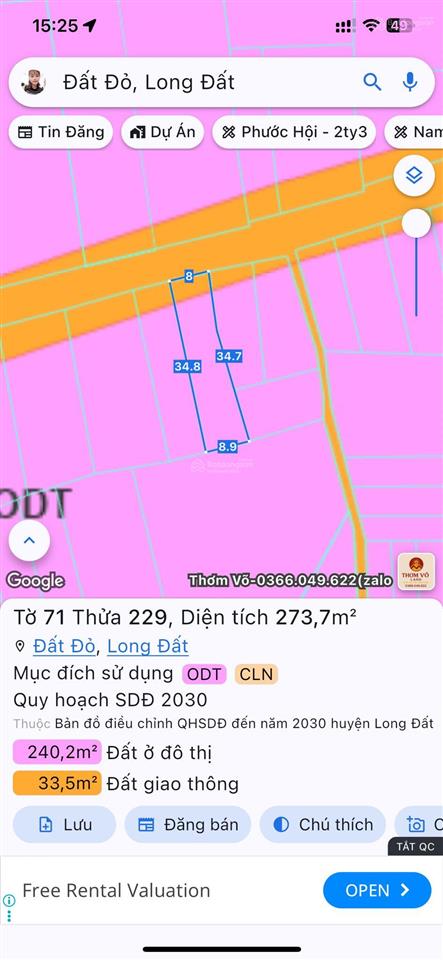 Bán đất trung tâm đất đỏ  diện tích rộng, nở hậu đẹp, thổ cư cao
