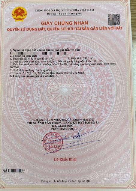 Lô đất nghỉ dưỡng gần biển phước hải 276m2 sẵn 150m2 thổ cư