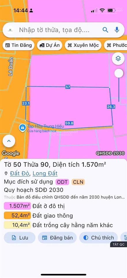 Bán 1570m² đất mặt tiền kinh doanh thị trấn đất đỏ  đường lê duẩn