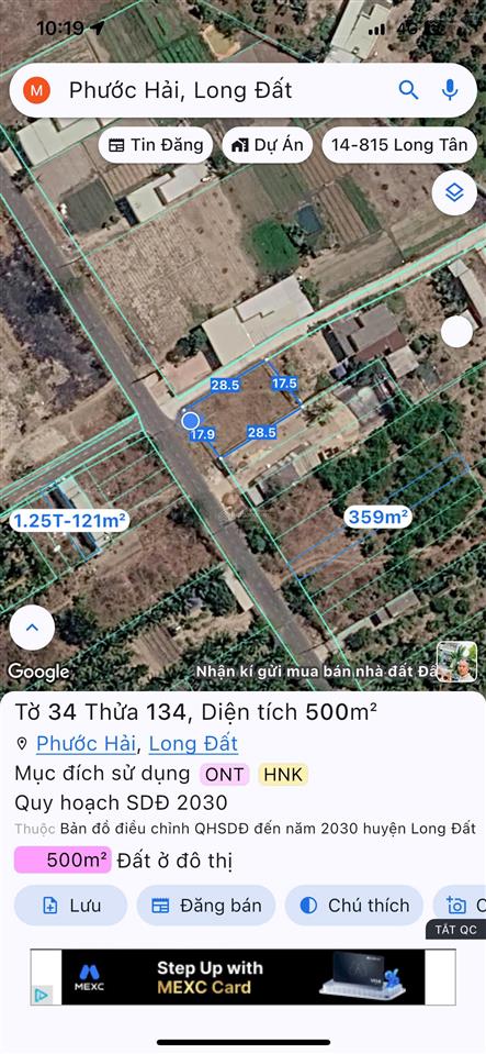 Bán lô góc 2 mặt tiền 500m² tại xã phước hải  biển phước hải