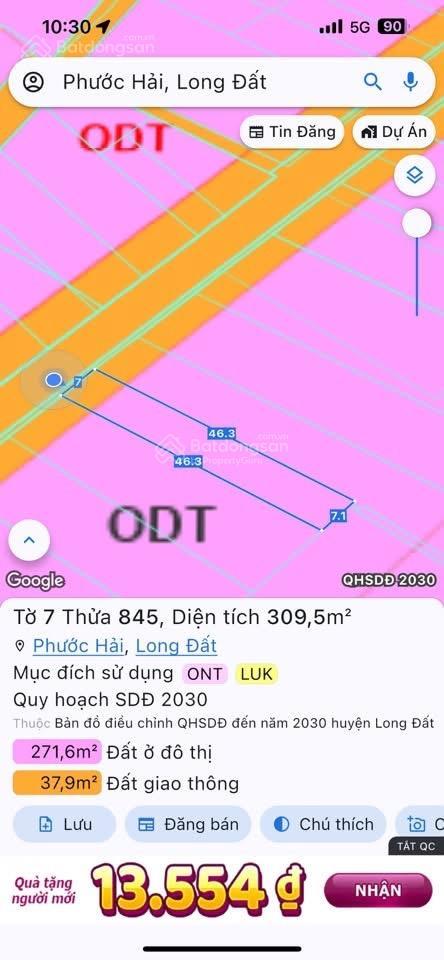 Đất ven biển phước hải khu đồng gió gần hồ sở bông 309,5m2 giá 10,9 triệu/m2 sổ riêng cách biển 3km