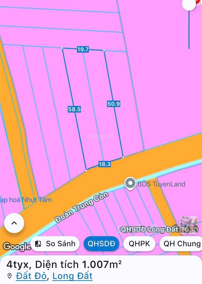 1000m2 đất đường đoàn trung còn trung tâm tt đất đỏ sẵn 200m2 thổ cư mặt tiền 18m  giá 4tỷ5