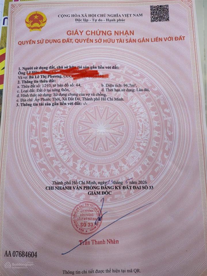 Lô góc tái định cư lê kima ngay trung tâm xã đất đỏ, hồ chí minh, gần 100m2 thổ cư, giá 1.45 tỷ