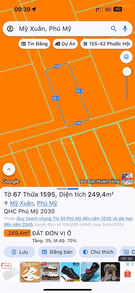 Đất đẹp trung tâm phường mỹ xuân  sát kcn mỹ xuân  gần ql51  đón đầu cao tốc biên hòa