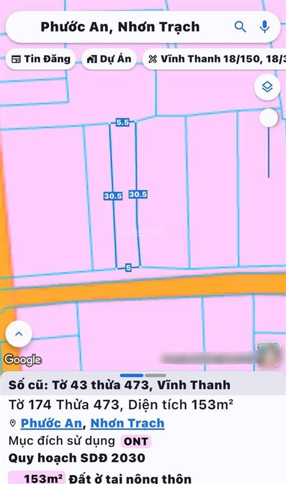 Bán đất vĩnh thanh, nhơn trạch. full thổ cư, dt 153m2, đầu tư nhanh chóng, dễ dàng, hỗ trợ 24/24