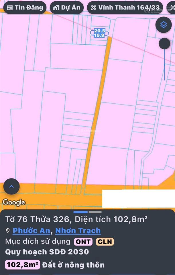 Bán đất phước an, nhơn trạch. dt 102,8m2, trong đó có 97m2 thổ cư, giao dịch nhanh chóng, dễ dàng