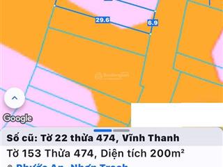 Bán đất ở vĩnh thanh, nhơn trạch, đn. full thổ cư, pháp lý đầy đủ, dt 200m2,  ngay 0907 353 ***