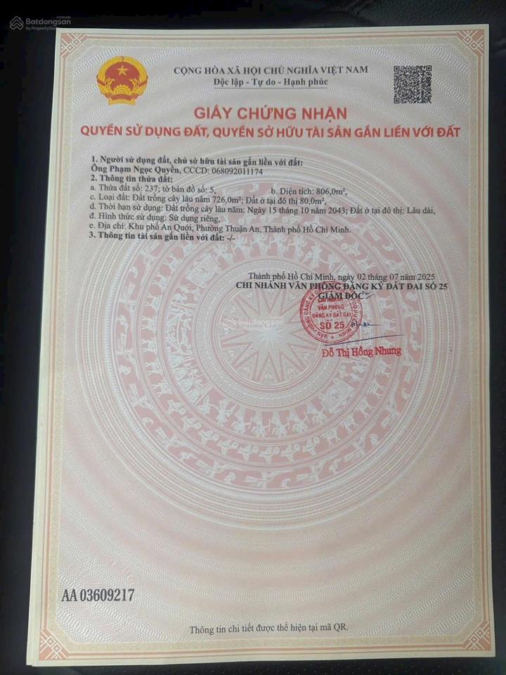 Bán 1000m2 đất sân vườn cách vành đai iii 300m, ngay an sơn 1, thuận an