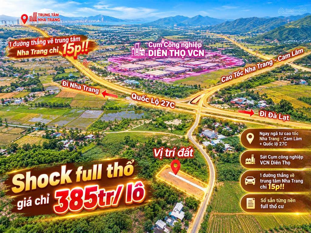 Bán đất diên thọ 385 triệu/lô | full thổ cư | mặt tiền đường nhựa 9m gần ql27c và kcn diên thọ