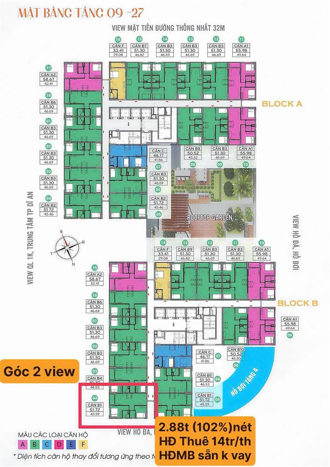 Cần bán căn hộ bcons city  tháp trung tâm thương mại