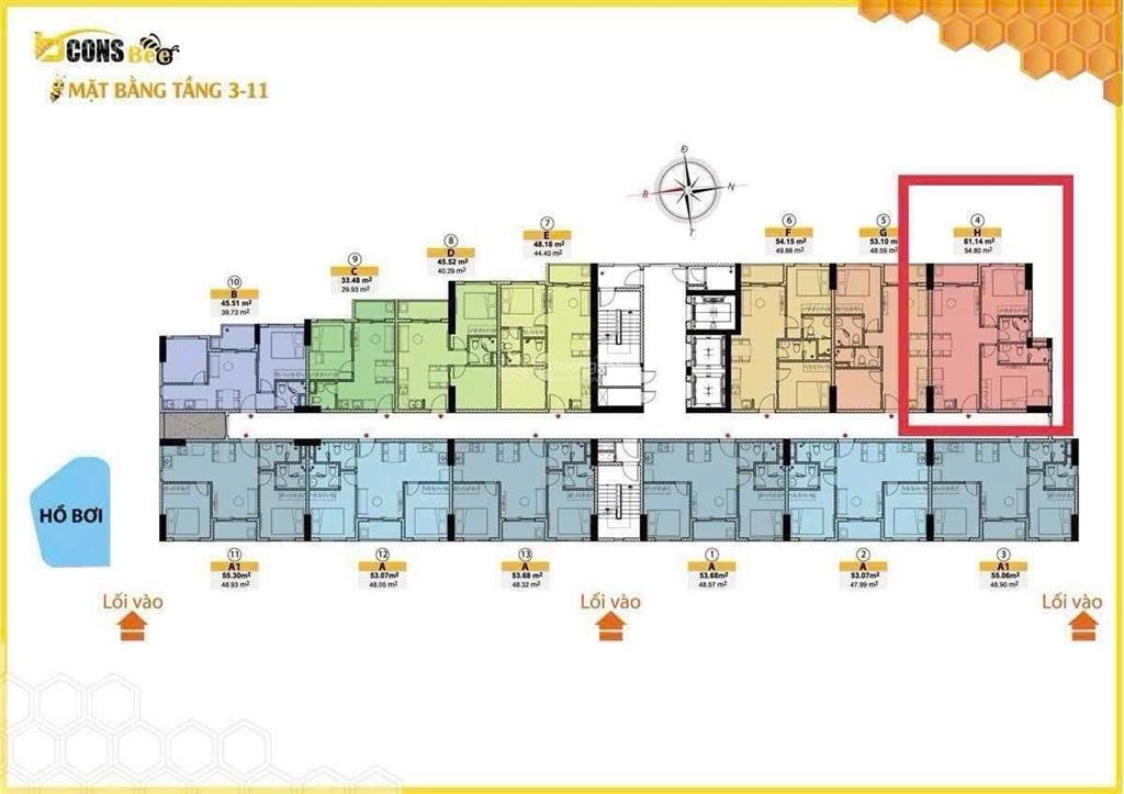 Cần bán gấp căn góc 2pn2wc diện tích 61m2 giá 2.25tỷ