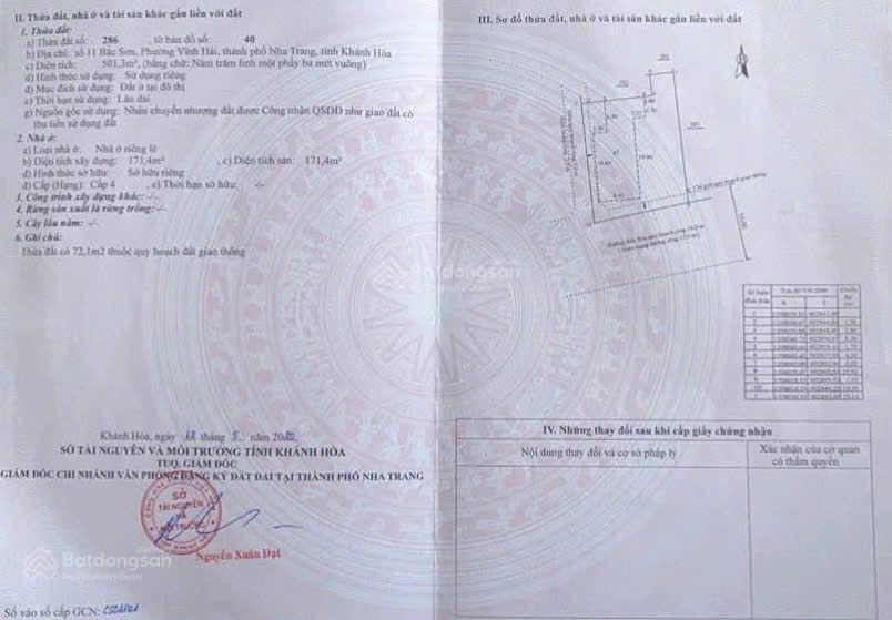 Bán 501m2 ngang 20m chỉ 52,5 tỷ. góc 2 mặt đường bắc sơn. vĩnh hải. bắc nha trang.  0967 613 ***