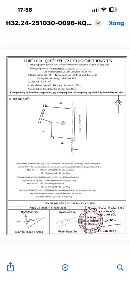 Chỉ 6,5 tỷ sở hữu 803,3m2 ngang 30m. đất mặt đường phạm văn đồng. lương sơn bắc nha trang. đất cln