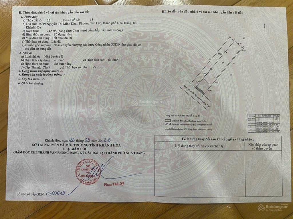 Đất gần biển trung tâm tp nha trang 94,5m2 ngang 4m chỉ 10 tỷ. hẻm 5m đường nguyễn thị minh khai