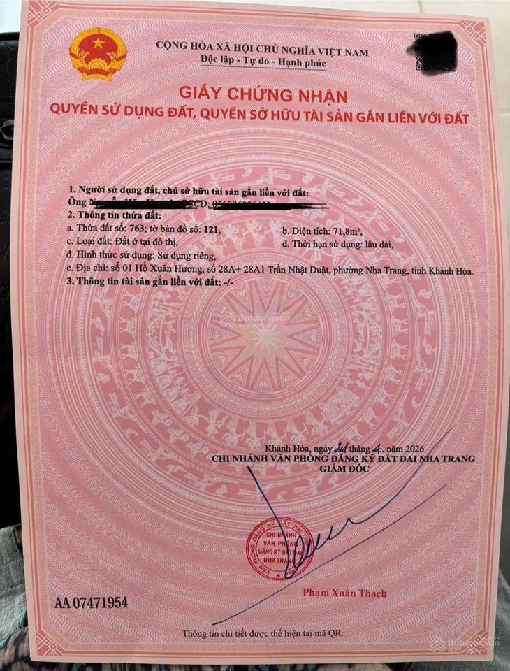 Đất đẹp 72m ngang 4,35m chỉ 12,8 tỷ. mặt đường trần nhật duật. trung tâm thành phố nha trang