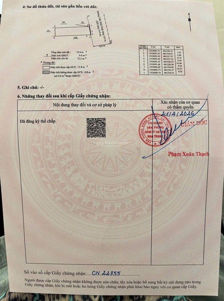 Đất đẹp 72m ngang 4,35m chỉ 12,8 tỷ. mặt đường trần nhật duật. trung tâm thành phố nha trang