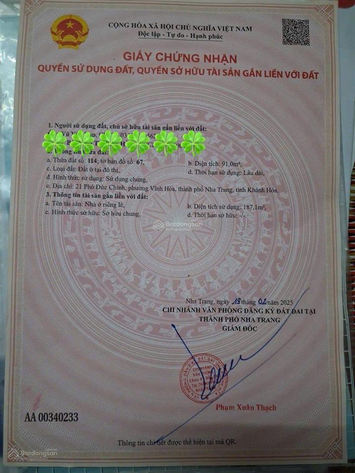Bán nhà 3 tầng gần biển. 91m2 ngang 6,9m giá 12,9 tỷ. đường phó đức chính. vĩnh hòa. bắc nha trang