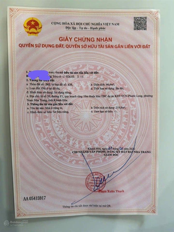 Bán nhà 4 tầng 66,6m2 ngang 4,5m giá 7,7 tỷ. tđc phước long. đường f1 gần đường số 28, nha trang