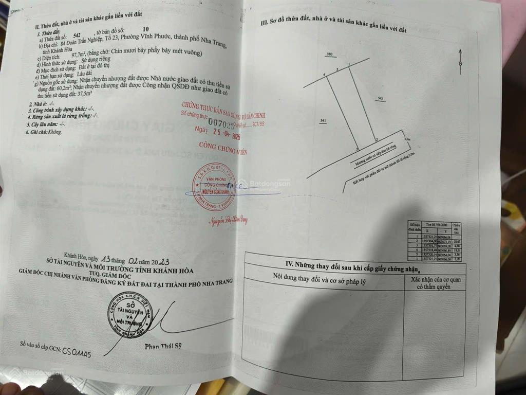 Đất gần biển 97,7m2 ngang 4,68m chỉ 6 tỷ. đường 5m đoàn trần nghiệp. vĩnh phước. bắc nha trang