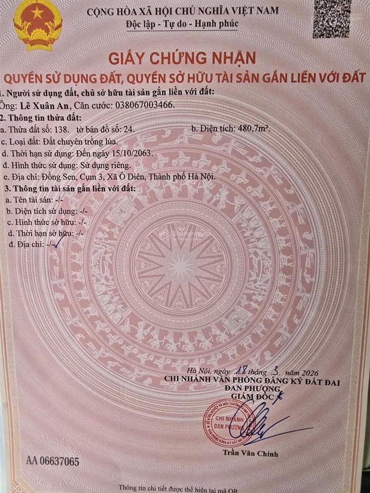 Bán nhiều thửa ruộng xã ô diên (liên hà) gần vinhom và các khu công nghiệp