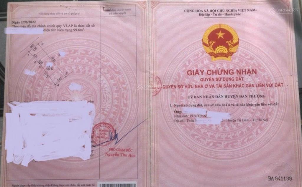 Bán 99,6m2 đất xã đan phượng (thượng mỗ cũ, bên làng)