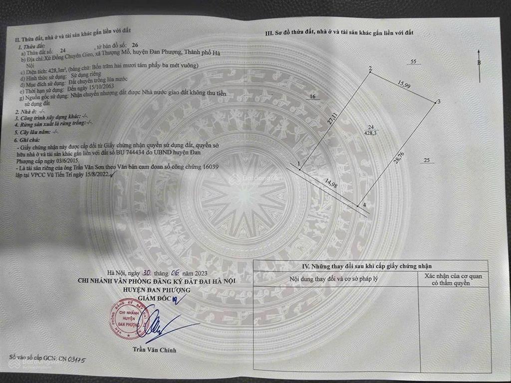 Bán thửa ruộng xã đan phượng (thượng mỗ) gần đường đôi kênh mương đan hoài