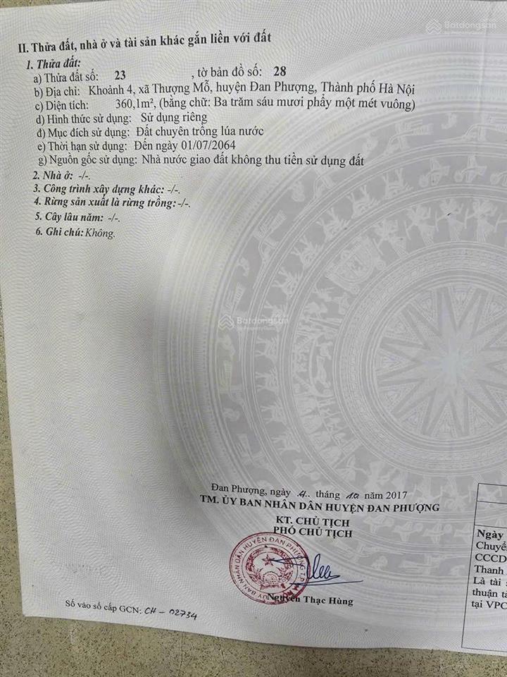 Bán thửa ruộng xã đan phượng (thượng mỗ) gần đường đôi kênh mương đan hoài