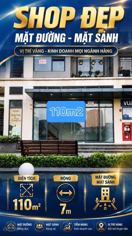 Cho thuê căn shop 110m2 mặt sảnh, mặt đường 16 tòa căn hộ, full nội thất giá 48 triệu/tháng.