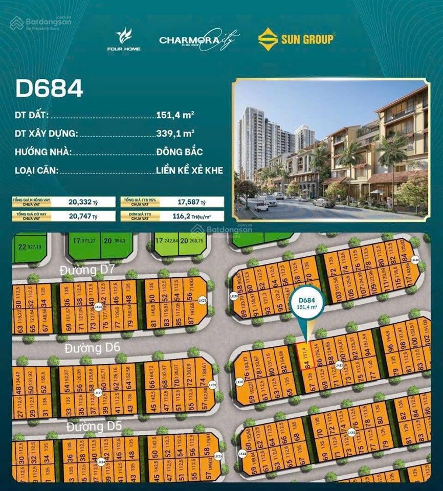 Nhà liền kề dự án sungroup trục d6 thông 3 đảo vị trí kinh doanh giá 14 tỷ 780