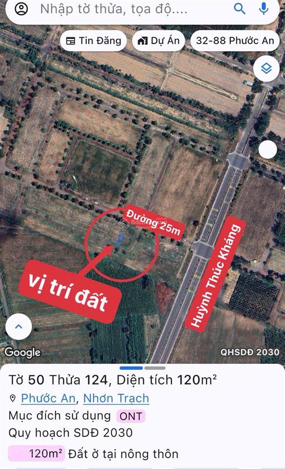 Bán lô đất nền thành hưng 120m sổ hồng riêng tại nhơn trạch