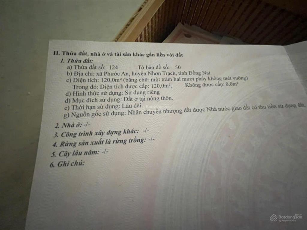 Bán lô đất nền thành hưng 120m sổ hồng riêng tại nhơn trạch