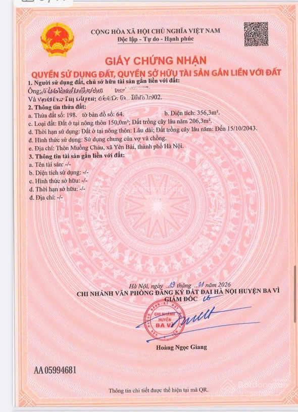 Đất 2 mặt tiền đường liên thôn, cách đường nhựa 100m, gần nhiều tiện ích, view núi ba vìgần hồ lớn