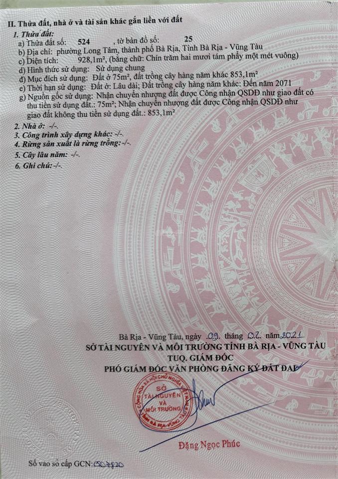 Đất mặt tiền trục chính tp bà rịa