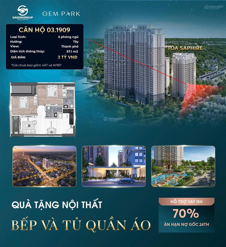 Căn hộ đẹp tòa sapphire gem park chỉ 3 tỷ, thanh toán 30% nhận nhà 2027