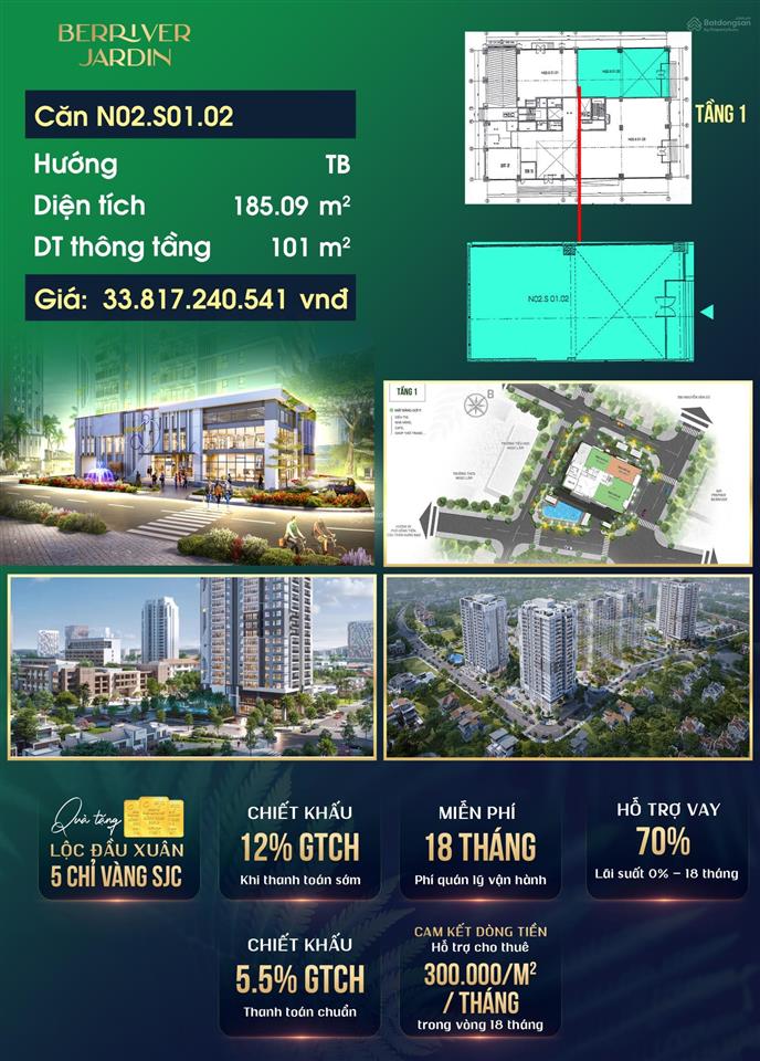 Bán shop chân đế berriver jardin thông tầng dòng tiền ổn định