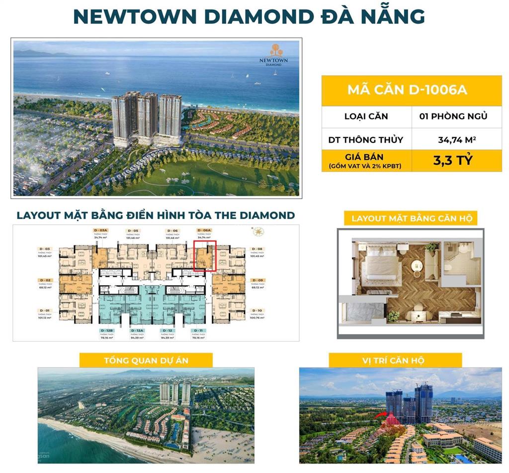 Chính chủ bán căn hộ 1pn hàng hiếm view trực diện biển tại toà diamond dự án newtown diamond