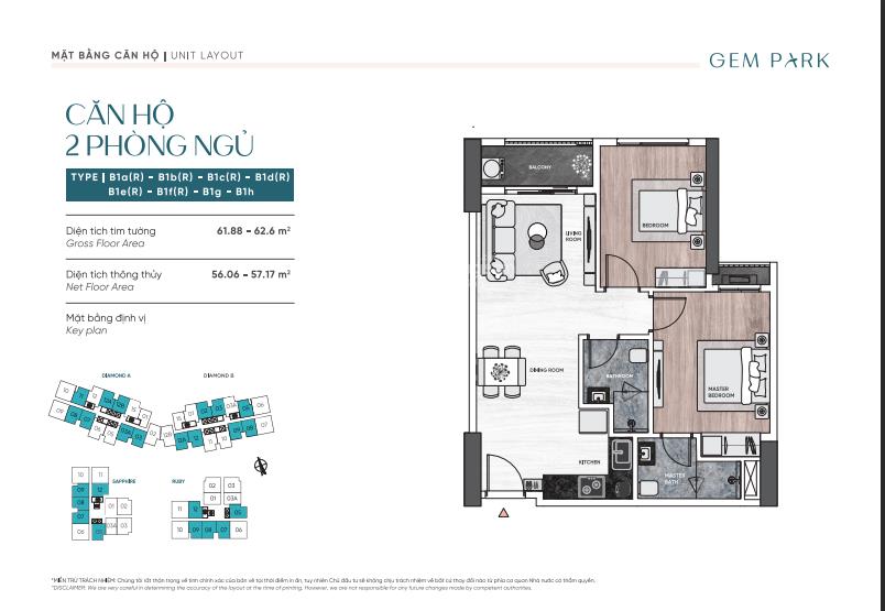 Hiếm có 01 căn 2pn tòa ruby  gem park hải phòng chỉ 2,3 tỷ