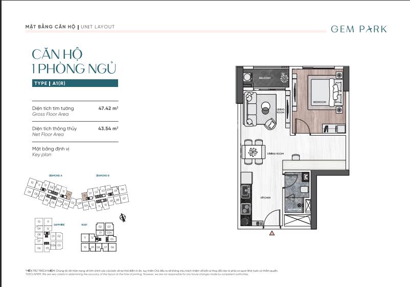 Căn hộ 1pn gem park hải phòng 50m² giá từ 1,8 tỷ full nội thất cao cấp