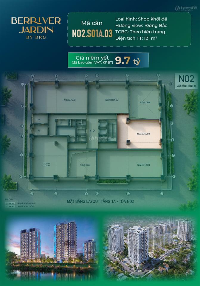 Shop khối đế berriver jardin 120,99m | căn góc đẹp | giá chỉ 9,737 tỷ