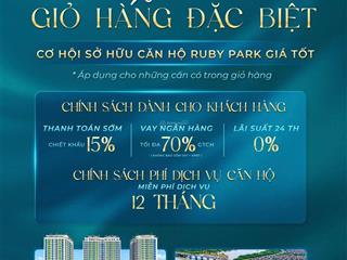 Mở bán hàng đặc biệt dự án ruby park, hỗ trợ lãi suất 0%/24th, quý 1. 2027 nhận nhà