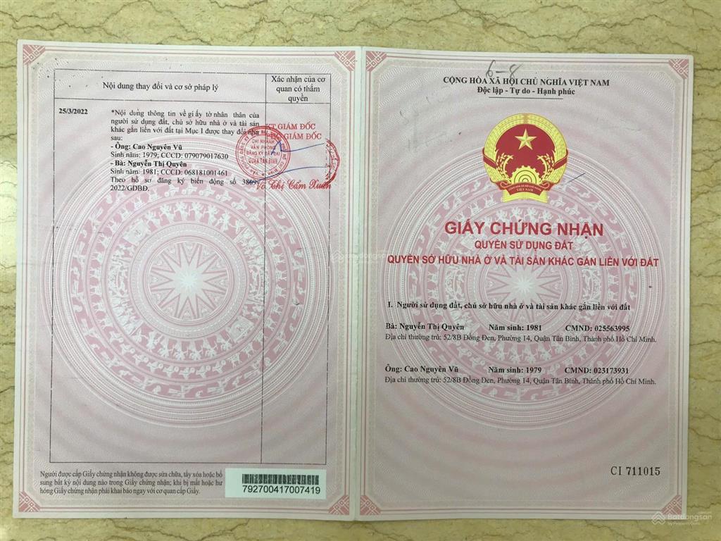 Bán nhà hẻm nhựa 10m thông ba vân khu bàu cát giá tốt