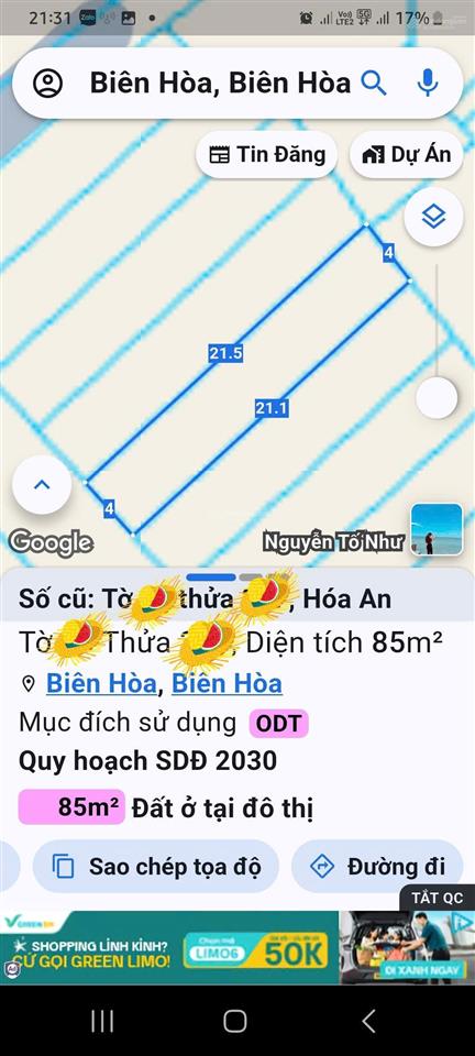 Cần bán lô đất gần đường nguyễn thị tồn