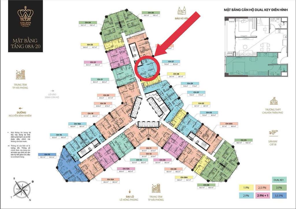 Căn 2pn 70m2 nổi bật golden crown hải phòng  csbh chiết khấu 18%