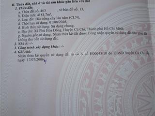 Chính chủ bán đất trồng cây lâu năm diện tích 4.181m2 ở phú hòa đông, đường nhựa 4m giá 5 tỷ