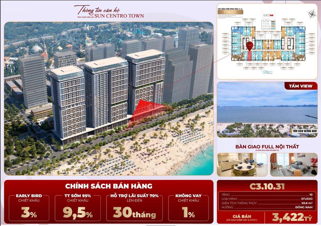 Quỹ ngoại giao bán căn studio trực diện biển vịnh hạ long, full nội thất vận hành 30tr/ tháng.